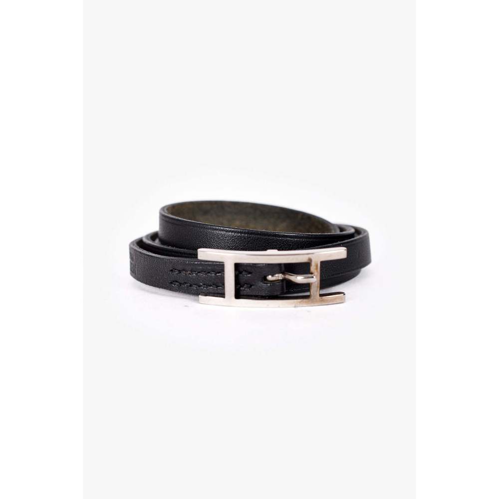 Hermès Black Leather Double Behapi Bracelet